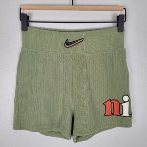 Nike Shorts Knit Cotton Slim Fit Ribbed DJ5359-386 Oil Green Size XS